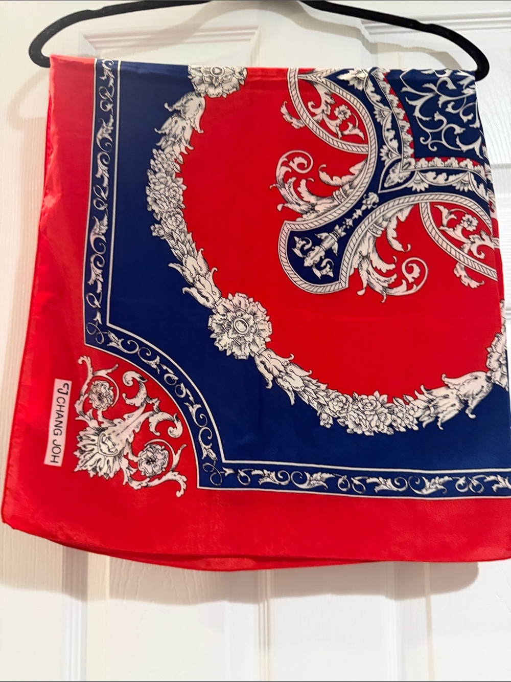 Red and Navy Floral-Print Polyester Scarf